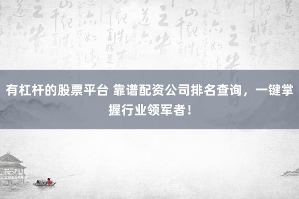 有杠杆的股票平台 靠谱配资公司排名查询，一键掌握行业领军者！