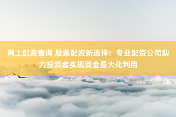 网上配资查询 股票配资新选择：专业配资公司助力投资者实现资金最大化利用