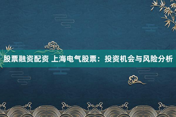 股票融资配资 上海电气股票：投资机会与风险分析