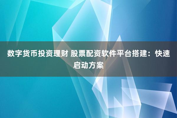 数字货币投资理财 股票配资软件平台搭建：快速启动方案