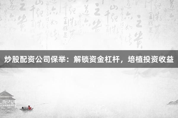 炒股配资公司保举：解锁资金杠杆，培植投资收益