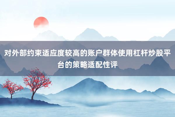 对外部约束适应度较高的账户群体使用杠杆炒股平台的策略适配性评